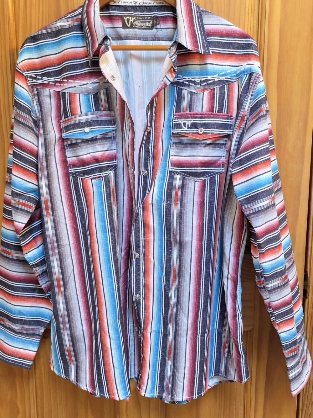 Cowgirl Hardware Striped Button-Down Shirt in Brown, Pink, Blue